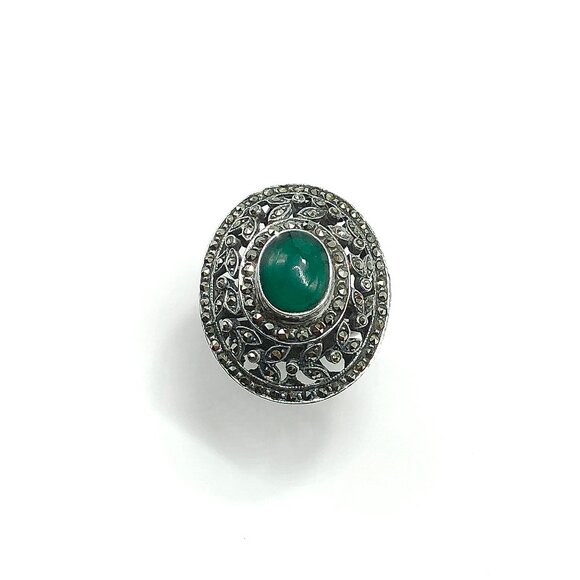 LUX - Big Victorian Cocktail Party Style Sterling Silver Stone Ring ! - Picture 7 of 10